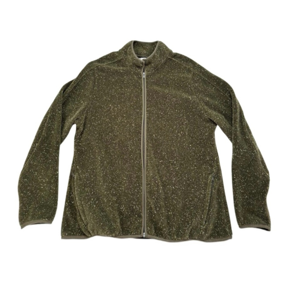 ORVIS OLIVE GREEN SPECKLED FLEECE FULL ZIP UP JACKET SIZE MEDIUM 6-8